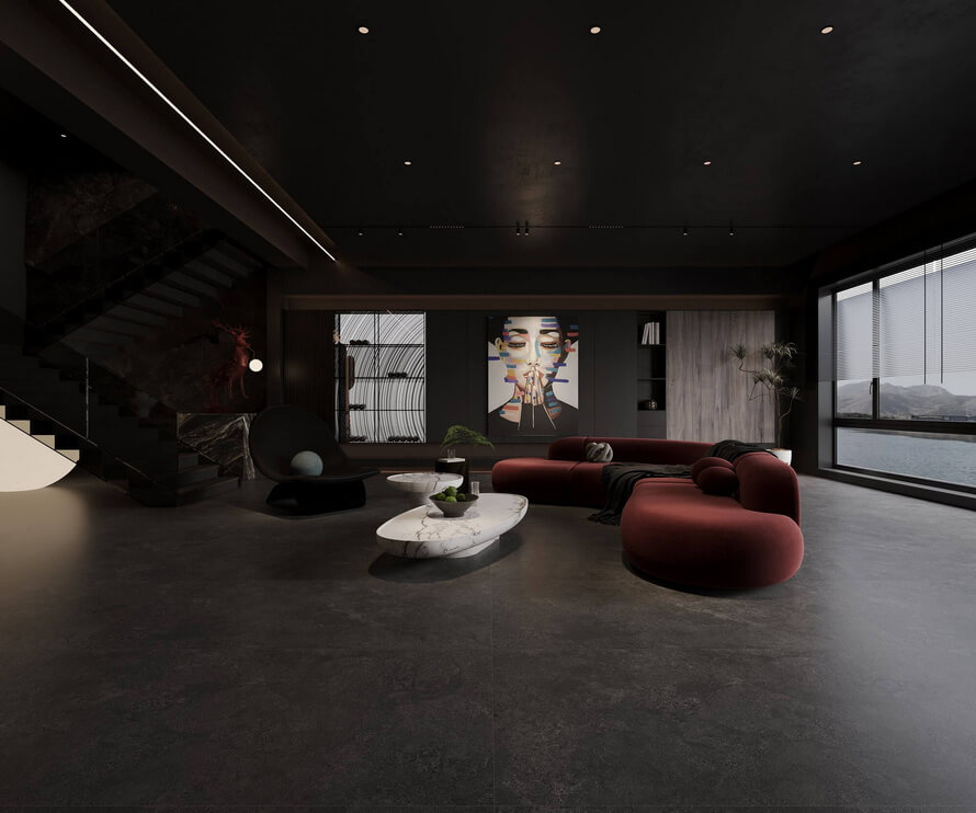 commercial floor project with dark grey sandstone porcelain tiles 600x1200mm.jpg