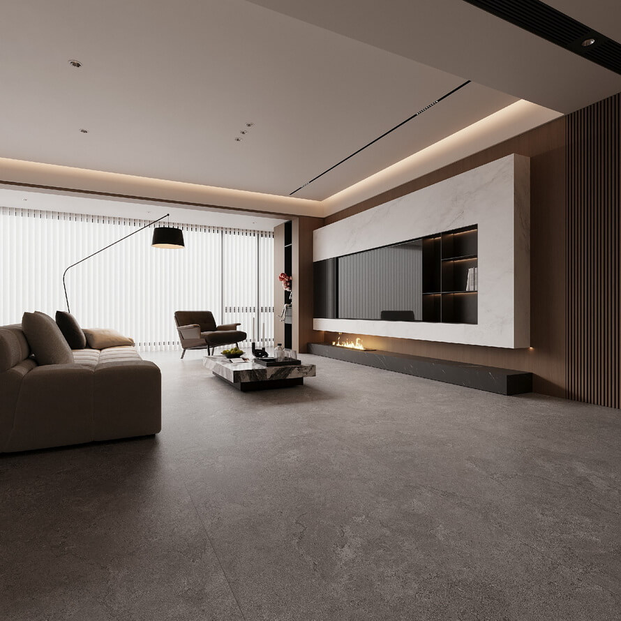 living room floor with anti slip sandstone porcelain tiles 600x1200.jpg